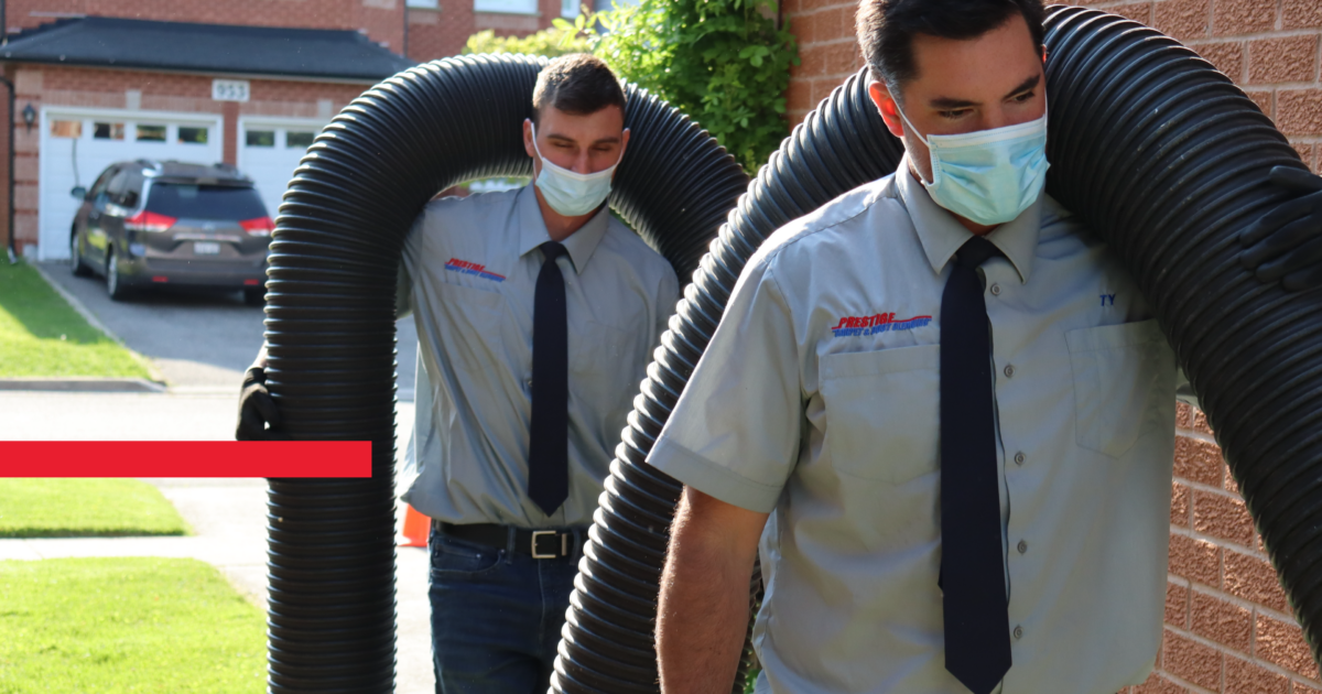 Prestige Duct Cleaning Team Taking Equipment Into A Home For Dryer Vent Maintenance