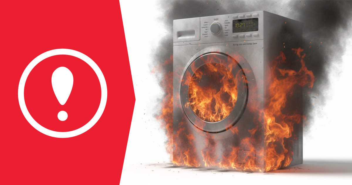 Dryer vent fire prevention featured image of a clothes dryer engulfed in flames